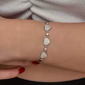 Gümüş Üçlü Kalp Kadın Bileklik