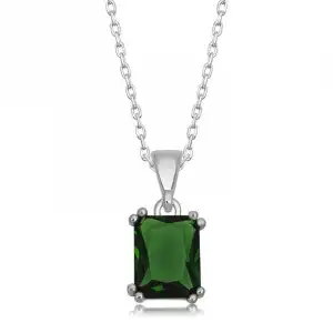 Gümüş Yeşil Zirkon Baget Taşlı Kadın Kolye