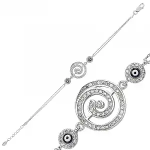 Gümüş Yuvarlak Nazarlı Bayan Bileklik