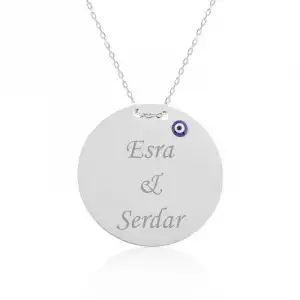 Gümüş Yuvarlak Plaka İsimli Kolye