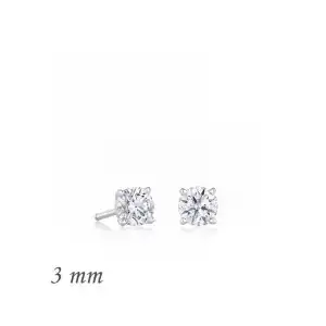 Gümüş Yuvarlak Tek Taş Zirkon Küpe - 3 Mm