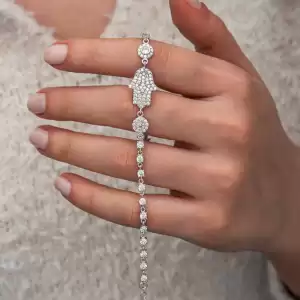 Gümüş Zirkon Taşlı Fatma Ana Eli Kadın Bileklik