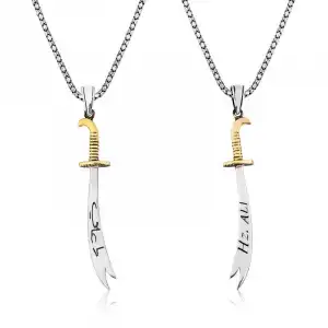 Gümüş Zülfikar Kılıcı Hz. Ali Yazılı Erkek Kolye