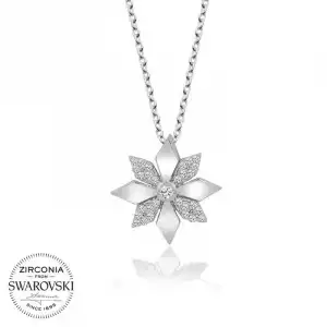Swarovski Taşlı Gümüş Çiçek Bayan Kolye