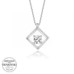 Swarovski Taşlı Gümüş Dörtgen Bayan Kolye