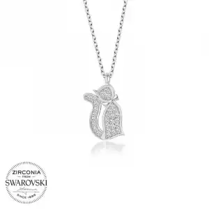 Swarovski Taşlı Gümüş Kedi Bayan Kolye