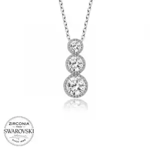 Swarovski Taşlı Gümüş Üçtaş Tektaş Bayan Kolye