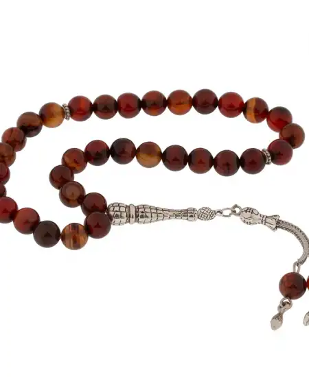 ​doğaltaş Metal Püsküllü Akik Taşı Tesbih