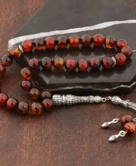 ​doğaltaş Metal Püsküllü Akik Taşı Tesbih