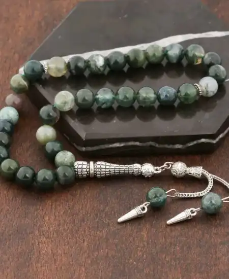 ​doğaltaş Metal Püsküllü Hint Akik Taşlı Tesbih