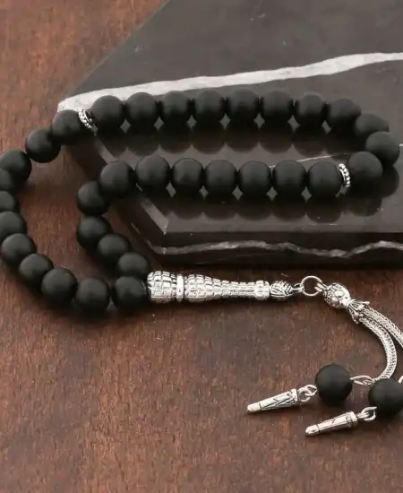 ​doğaltaş Metal Püsküllü Mat Oniks Taşı Tesbih