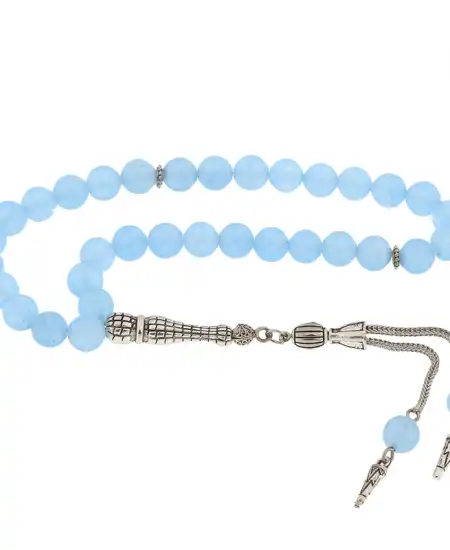 ​doğaltaş Metal Püsküllü Mavi Yeşim Taşı Tesbih