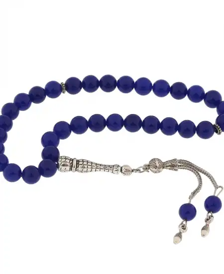 ​doğaltaş Metal Püsküllü Mavi Yeşim Taşı Tesbih