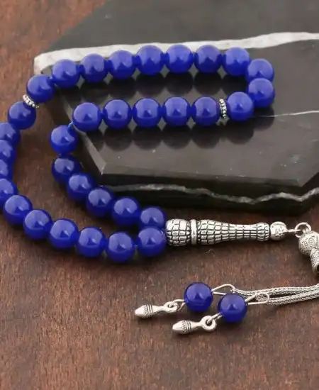 ​doğaltaş Metal Püsküllü Mavi Yeşim Taşı Tesbih