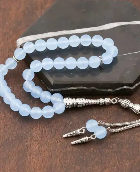 ​doğaltaş Metal Püsküllü Mavi Yeşim Taşı Tesbih