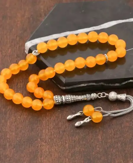 ​doğaltaş Metal Püsküllü Sarı Yeşim Taşı Tesbih