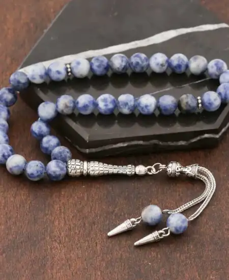 ​doğaltaş Metal Püsküllü Sodalit Taşı Tesbih