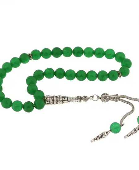 ​doğaltaş Metal Püsküllü Yeşil Yeşim Taşı Tesbih