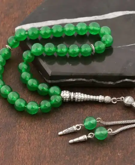 ​doğaltaş Metal Püsküllü Yeşil Yeşim Taşı Tesbih