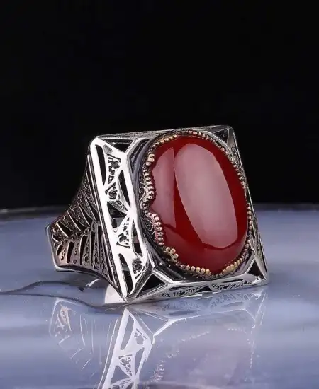 ​gümüş Akik Taşlı Kare Erkek Yüzük