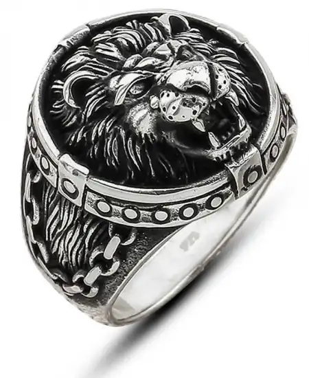 ​gümüş Aslan Figürlü Erkek Yüzük