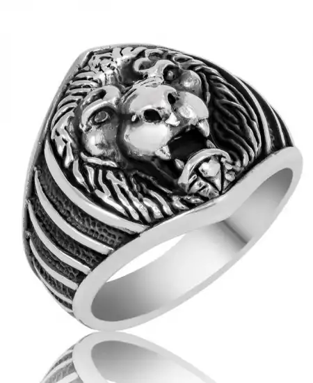 ​gümüş Aslan Figürlü Erkek Yüzük