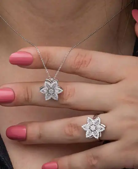 ​gümüş Ayarlanabilir Yıldız Baget Taşlı Dönen Stres Kadın Set