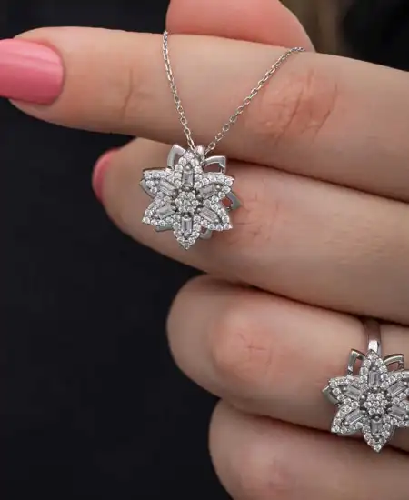 ​gümüş Ayarlanabilir Yıldız Baget Taşlı Dönen Stres Kadın Set