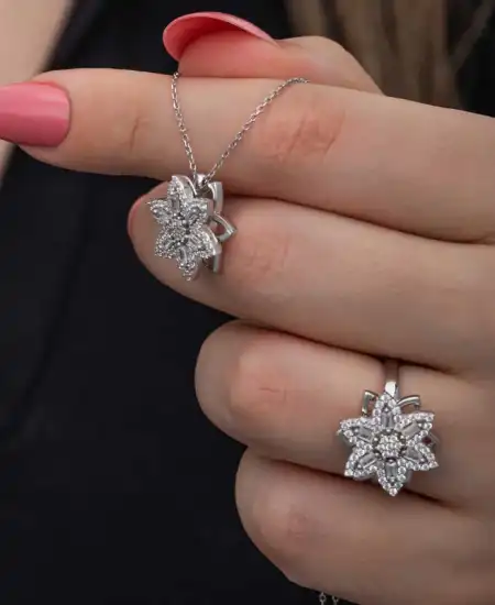 ​gümüş Ayarlanabilir Yıldız Baget Taşlı Dönen Stres Kadın Set