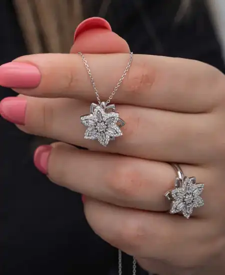 ​gümüş Ayarlanabilir Yıldız Baget Taşlı Dönen Stres Kadın Set