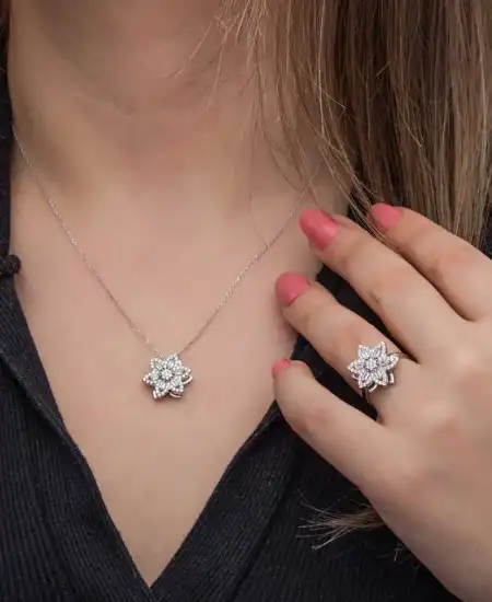 ​gümüş Ayarlanabilir Yıldız Baget Taşlı Dönen Stres Kadın Set