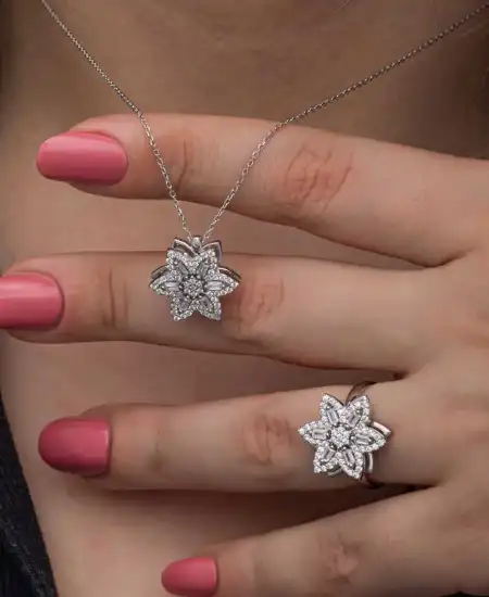 ​gümüş Ayarlanabilir Yıldız Baget Taşlı Dönen Stres Kadın Set