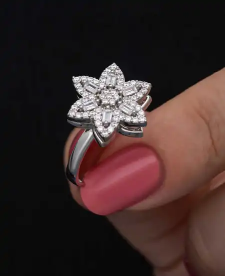 ​gümüş Ayarlanabilir Yıldız Baget Taşlı  Dönen Stres Kadın Yüzük