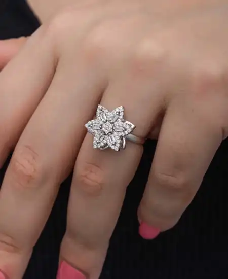 ​gümüş Ayarlanabilir Yıldız Baget Taşlı  Dönen Stres Kadın Yüzük