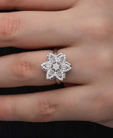 ​gümüş Ayarlanabilir Yıldız Baget Taşlı  Dönen Stres Kadın Yüzük