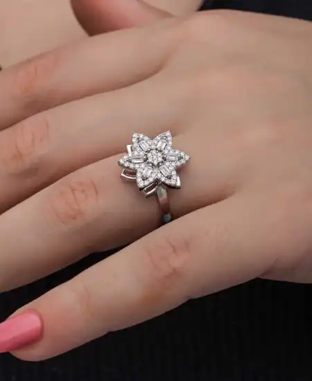 ​gümüş Ayarlanabilir Yıldız Baget Taşlı  Dönen Stres Kadın Yüzük