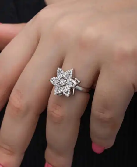 ​gümüş Ayarlanabilir Yıldız Baget Taşlı  Dönen Stres Kadın Yüzük