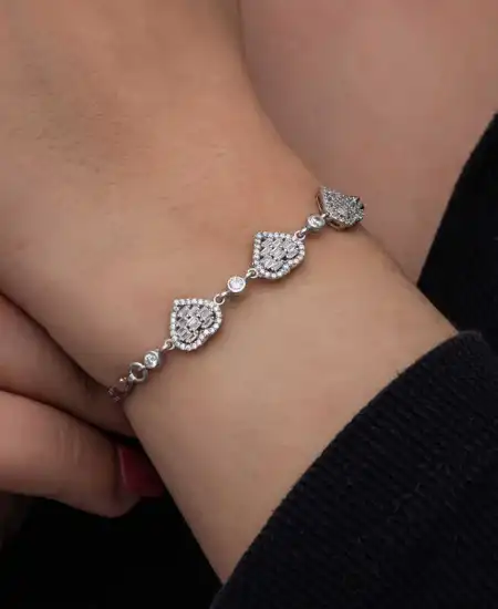 ​gümüş Baget Taşlı Kalp Kadın Bileklik