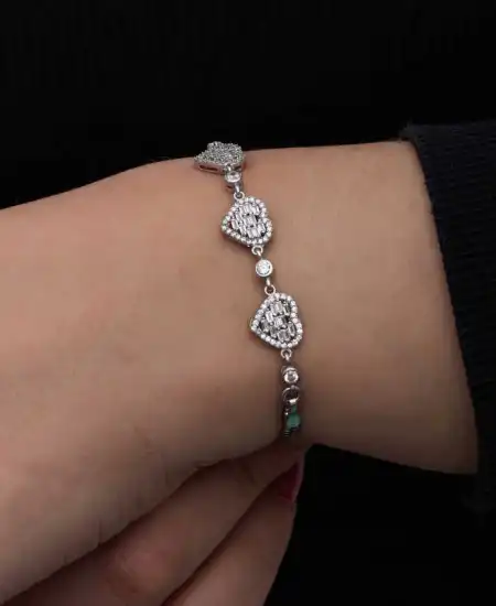 ​gümüş Baget Taşlı Kalp Kadın Bileklik