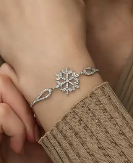 ​gümüş Baget Taşlı Kar Tanesi Bileklik