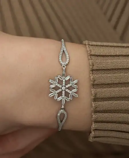 ​gümüş Baget Taşlı Kar Tanesi Bileklik