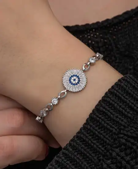 ​gümüş Baget Taşlı Nazar Kadın Bileklik