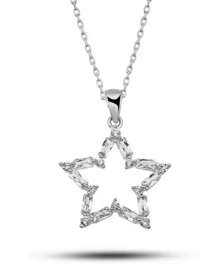 ​gümüş Baget Taşlı Yıldız Kadın Kolye