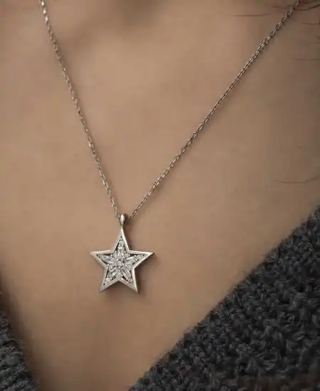 ​​gümüş Baget Taşlı Yıldız Kolye