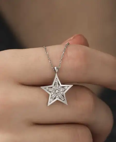 ​​gümüş Baget Taşlı Yıldız Kolye