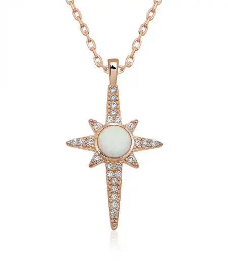 ​gümüş Beyaz Opal Taşlı Kuzey Yıldızı Kolye