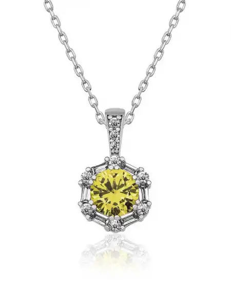 ​gümüş Buğday Sarısı Baget Taşlı Bayan Kolye