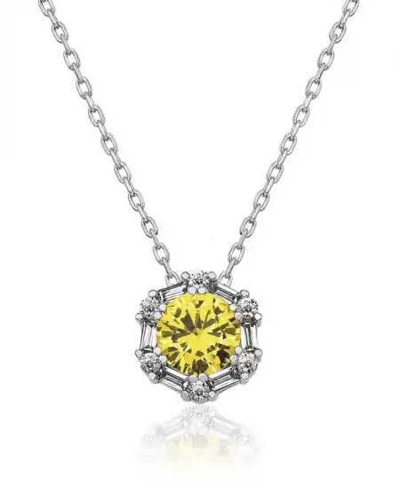 ​​gümüş Buğday Sarısı Baget Taşlı Bayan Kolye