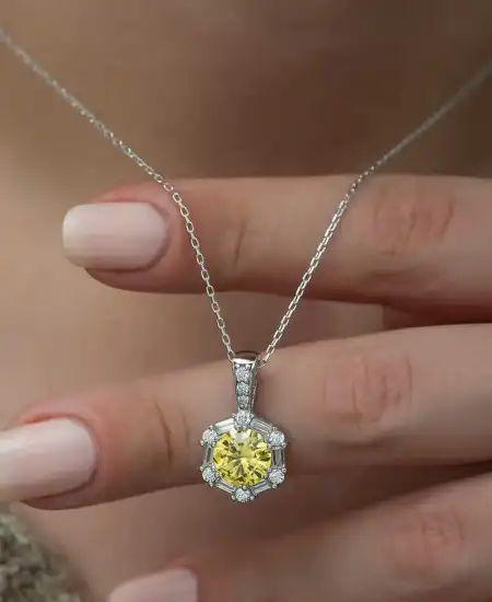 ​gümüş Buğday Sarısı Baget Taşlı Bayan Kolye