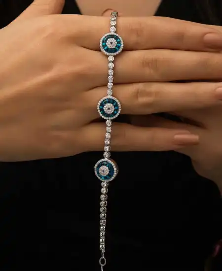 ​​gümüş Camgöz Üçlü Suyolu Nazar Bileklik